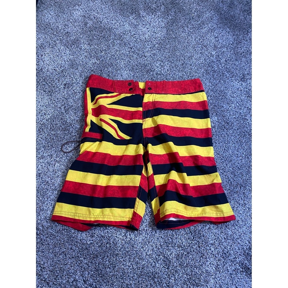 Wailoa Board Shorts Mens 14 Red Yellow Black Striped Swim Trunks Surf Shorts